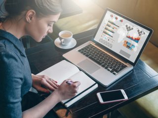 Adult student working on laptop